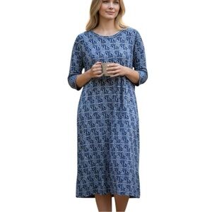 Fresh Produce Blue Batik Print Loose Fitting Cotton Knit Pullover Dress  - Large